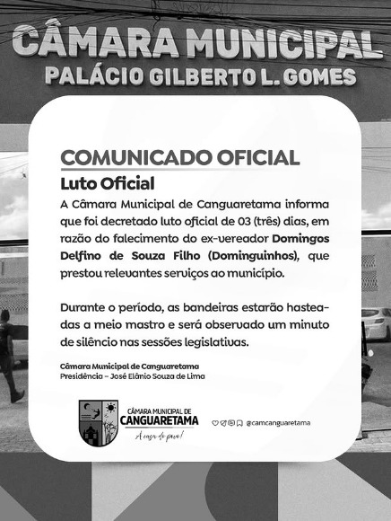 Leia mais sobre o artigo A Câmara Municipal de Canguaretama decreta luto oficial de 03 (três) dias